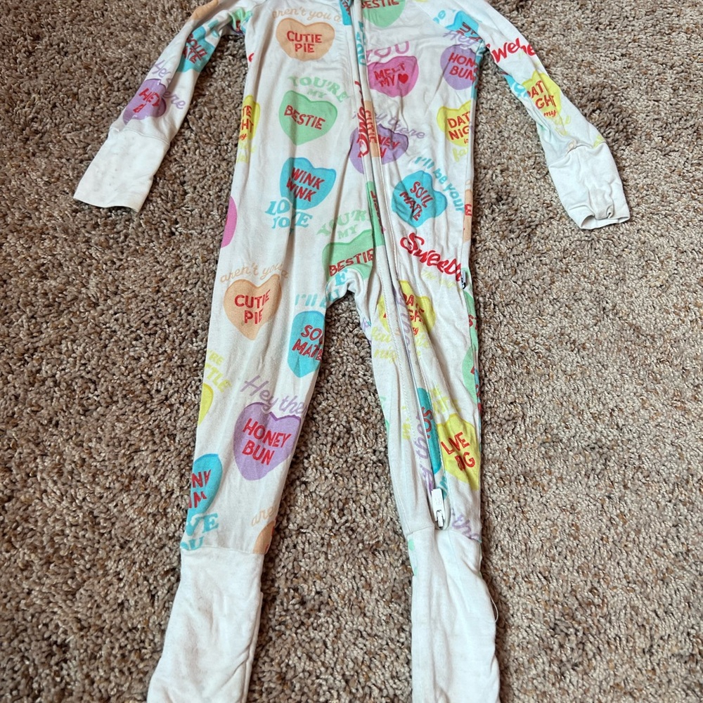Colorful Heart Print Kids Footie Pajamas